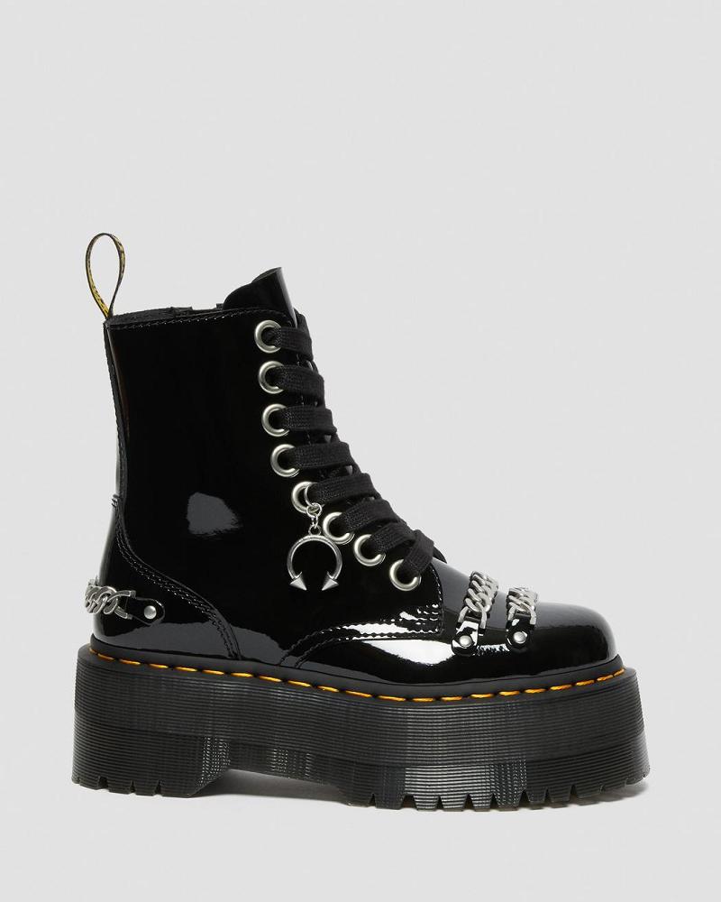 Women's Dr Martens Jadon Max Chain Patent Leather Platform Boots Black | AU 240UZG